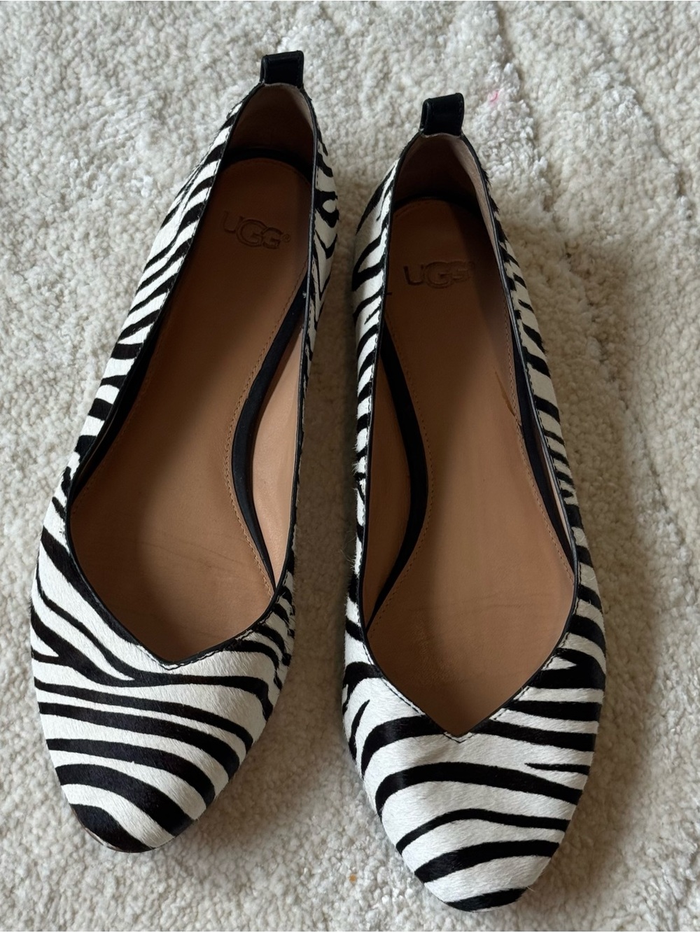 UGG Lynley Exotic Zebra Print Calf Hair Ballet Flats - size 10
